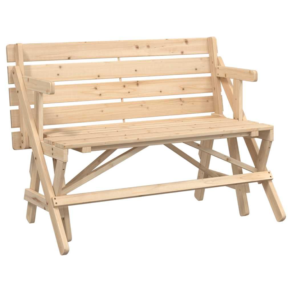 Tavolo da Picnic 2-in-1 Convertibile con Panche in Legno Abete per Giardino Esterno, Design Pieghevole con Schienale, Struttura Robusta Resistente agli Agenti Atmosferici