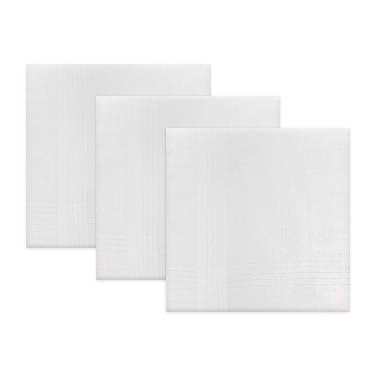 Warwick & Vance Men's White 100% Cotton Handkerchiefs Pack Of 3, Hankies With A Satin Stripe Border, 40 X 40Cm