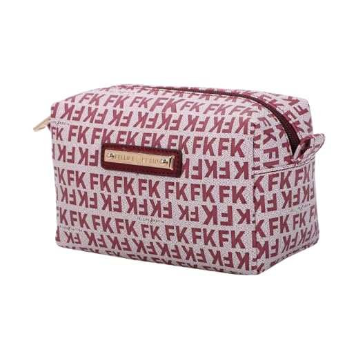 Necessarie grande couro sintético maquiagem Fellipe Krein 23x10x4cm zíper detalhes dourado