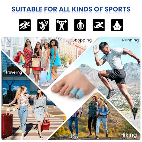Image of Toe Sleeves Cushions - (20pcs Blue) Gel Toe Protectors with Aloe Vera Extract, Toe Covers for Cushions Corns, Blisters, Toenails Loss (for Pinky Toe)