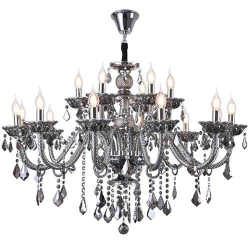 Uboxin Modern Luxury K9 Crystal Chandelier 18 Light Large Smoky Gray Crystal Chandelier Lighting...