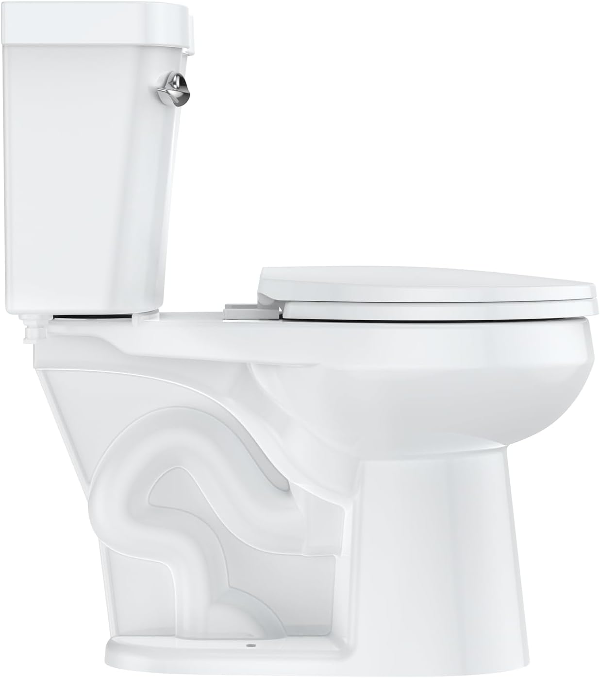 Two Piece Toilet Round ADA 17.5" High, Side Press Flush Split Toilet with Under-Locking Lid, Soft-Close Seat & Comfort Height, Universal 12" Rough-In, White