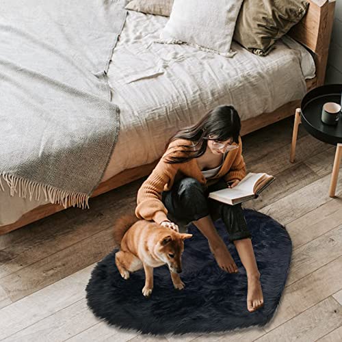 Heart Rugs For Home Decor, Heart Shaped Faux Fur Rug, Faux Sheepskin Rug, Black Shag Fluffy Area Rugs, Accent Carpets For Bedroom Living Room, Love Coquette Room Decoration 2 X 3 Feet Plush Mat #TOP5