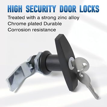 MASO T-Handle Door Lock Latch Truck Cap Camper Trailer Cabinet T-Handle Garage Door Lock Bright Chrome Black(Hole is 3/4)
