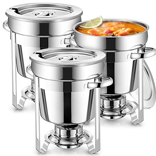 3 Pack Soup Warmer 7 Qt Stainless Steel Soup Chafer Large Marmite Food Warmer with Pot Lid and Fuel Holder Buffet Supplies for Catering Parties Events Wedding Banquets