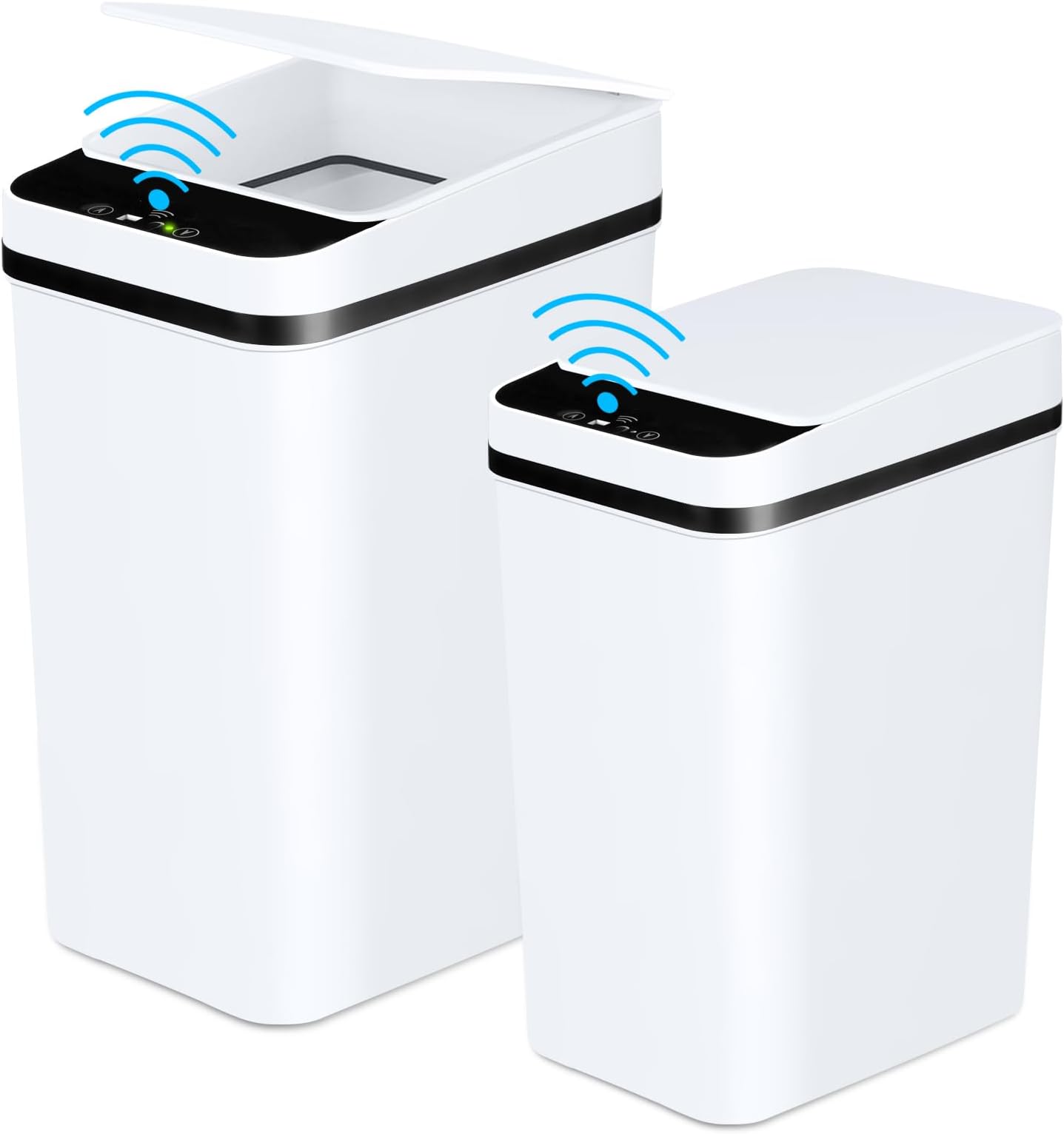 AnborryBathroom Trash Cans with Lid 2 Pack Touchless Automatic Motion Sensor 2.2 Gal & 4 Gal Small Waste Bin Garbage Can, Smart Electric Narrow Garbage Bin for Bedroom Office Kitchen (White)