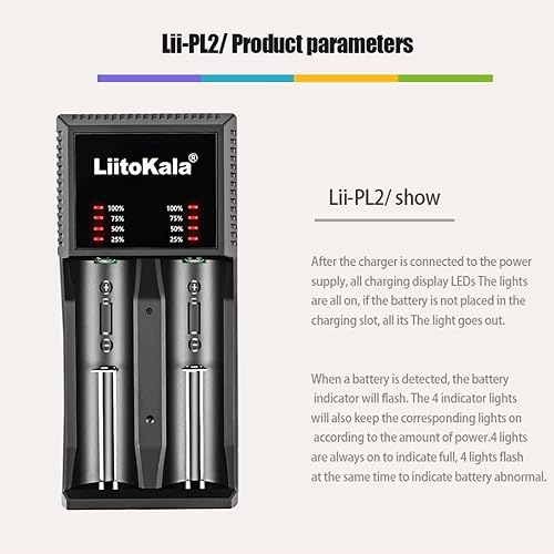 Miniatura 5 de Cargador de batería recargable LII-PL2, cargador de batería AA para 2 baterías AA o AAA NiMH, LII-PL2 18650 26650 21700 cargador de batería de litio