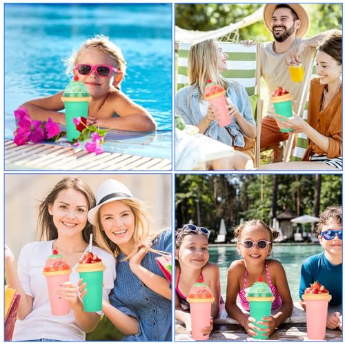 CIOXSOIO 2er Set DIY Slush Becher, Silikon Squeeze Cup mit 2-in-1 Strohhalm und Löffel, Slush Eis Becher zum Kneten Smoothie Pinch Ice Cup, DIY Slushy Maker Cups – Bild 8