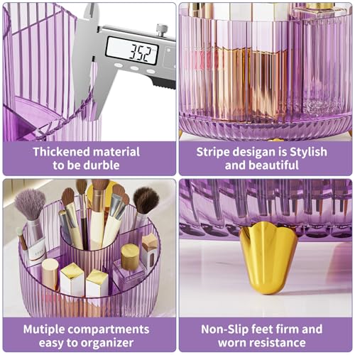 Image of Clear Rotating Makeup Organizer Countertop for Vanity, 360 Makeup Brush Holder Organizer with 5 Compartments, Transparent Cosmetic Storage for Lipstick, Skincare, Bathroom Counter(Transparent Purple)