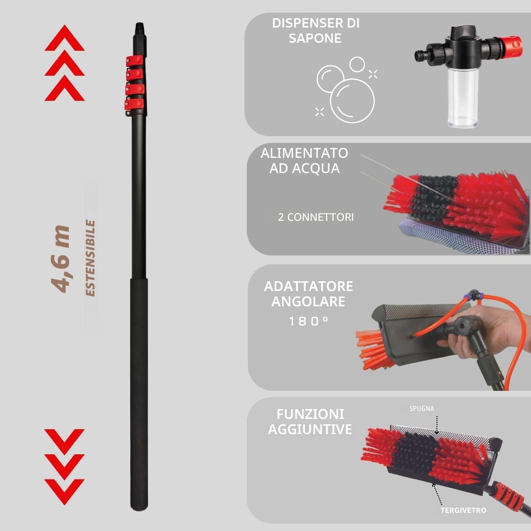 STARLYF Telescopic Hydrocleaner - 4,6Mts – Scopa di Pulizia Telescopica Portatile per Auto, Giardino, Terrazzo e Pannelli Solari, Palo Estensibile, Alta Pressione, Facile da Usare