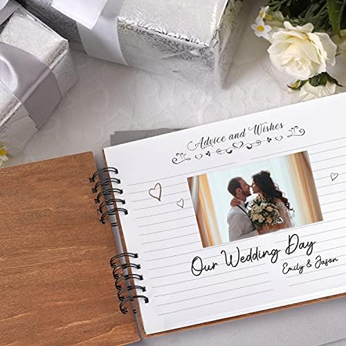 Creawoo 8.5 Mr&Mrs Wooden Guest Book Album Memory Keepsake for Wedding Anniversary Birthday with 120 Blank Pages- White Paper Inside