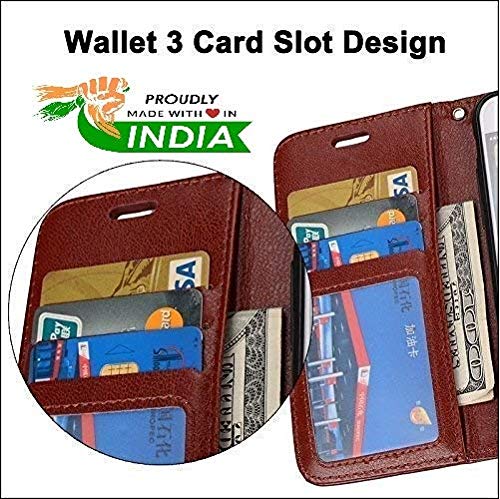 Image of Inside Rubber TPU with Card Pockets Magnetic Closure Protection Compatible with Samsung Galaxy A12 (Brown)