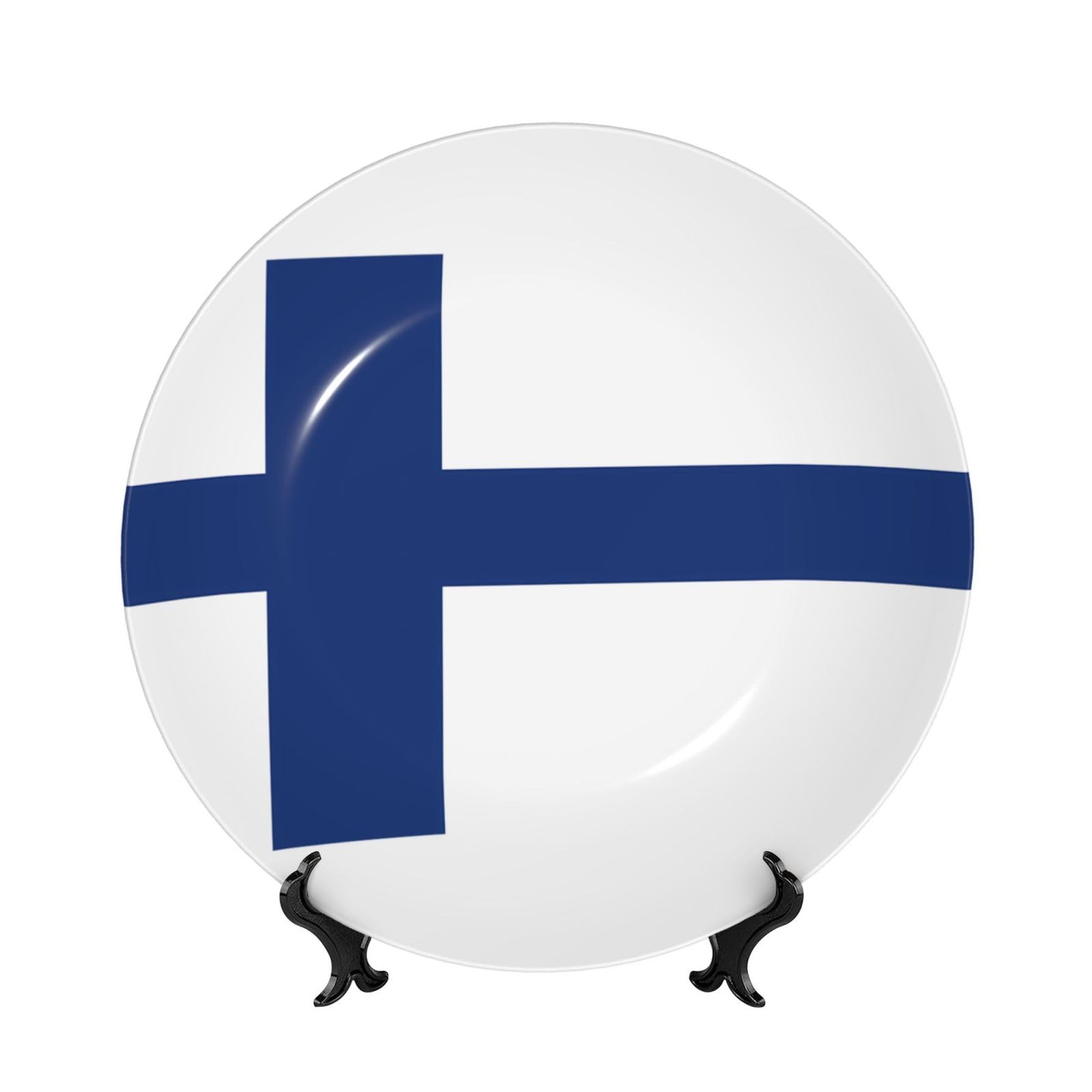 SXZVVBN Finnish flag Bone China Decorative Plate Art with Stand Removable Adhesive Hanging for Home Office 7in