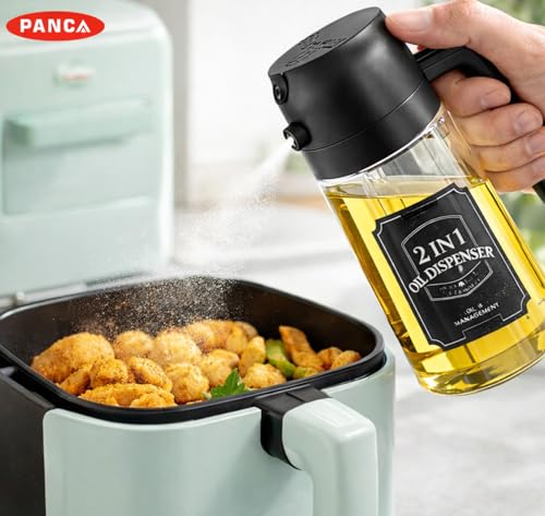 Image of PANCA Oil Sprayer Bottle for Cooking with Pour Spout | Glass Oil Dispenser 500ml 2-in-1 Spray & Pour Design | For Air Fryer, Dosa Tawa, Salad, Kitchen Cooking (Black)