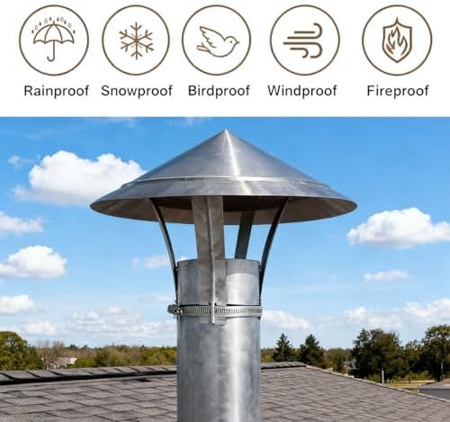 304 Stainless Steel Chimney Caps - Adjustable 9", 9.8", 11.8" Fireplace Cover with Metal Strips, Easy Install Vent Cap for Wood Stove Pipe - Durable Silver Finish (3.1in)