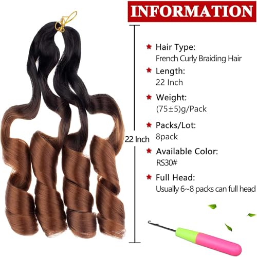 XTREND 8 Packs French Curly Braiding Hair 22 Inch Pre-Stretched Synthetic Hair Extensions For Women Yaki Texture Bouncy French Loose Wavy - Image 2