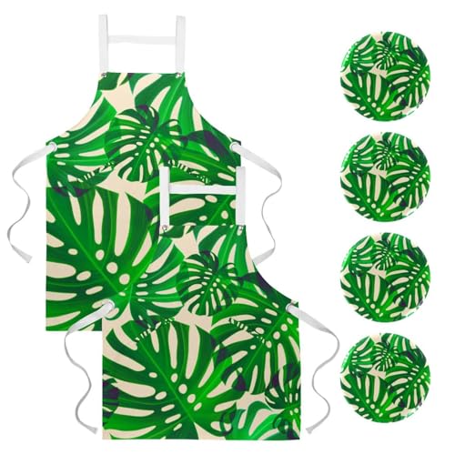 Tablier de serveuse pour cuisine et bistrot au motif de palmier tropical coloré
