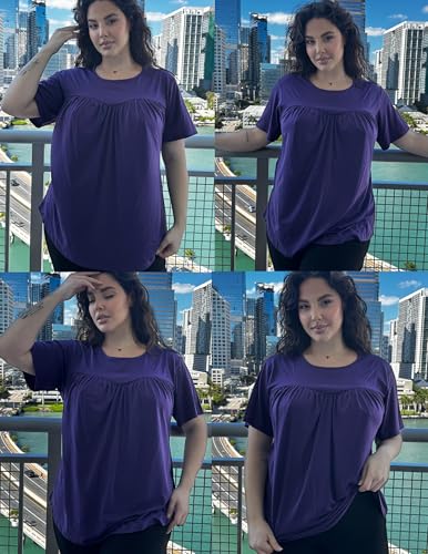 IN'VOLAND Womens Plus Size Tops Short Sleeve Tunic Crew Neck Shirts Summer Casual Loose Blouse 1X-5X4