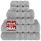 American Soft Linen Luxury 6 Piece Towel Set, 2 Bath Towels 2 Hand Towel 2 Washcloths, 600 GSM 100% Cotton Turkish Towels for Bathroom, Light Grey Towel Sets
