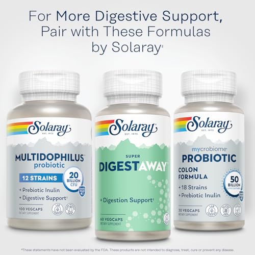 Image of SOLARAY Super Digestaway Digestive Enzymes - Pancreatin, Papain, Ginger, Pepsin, Betaine HCl, Aloe Vera, and More - Digestion & Nutrient Absorption Support - Lab Verified - 60 VegCaps