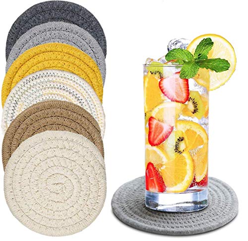 Anicoll Untersetzer für Getränke, handgefertigte geflochtene Glasuntersetzer(4,3 Zoll, rund, 8 mm dick), Superabsorbierende hitzebeständige Untersetzer für Getränke, Bar, Glas, tolles Geschenk Cover