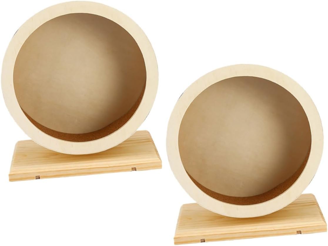 2pcs Noise-reducing Wooden Hamster Running Wheel with Soft Cork Surface for Small Pets Comfortable Exercise for Hamsters Chinchillas Guinea Pigs and Rats Easy to Clean