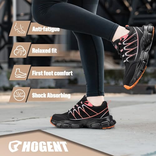 Image of Hogent Steel Toe Shoes for Women Men Wide Non Slip Work Sneakers Indestructible Shoes Lightweight Breathable Construction Sneakers Puncture Proof Ergonomic Design