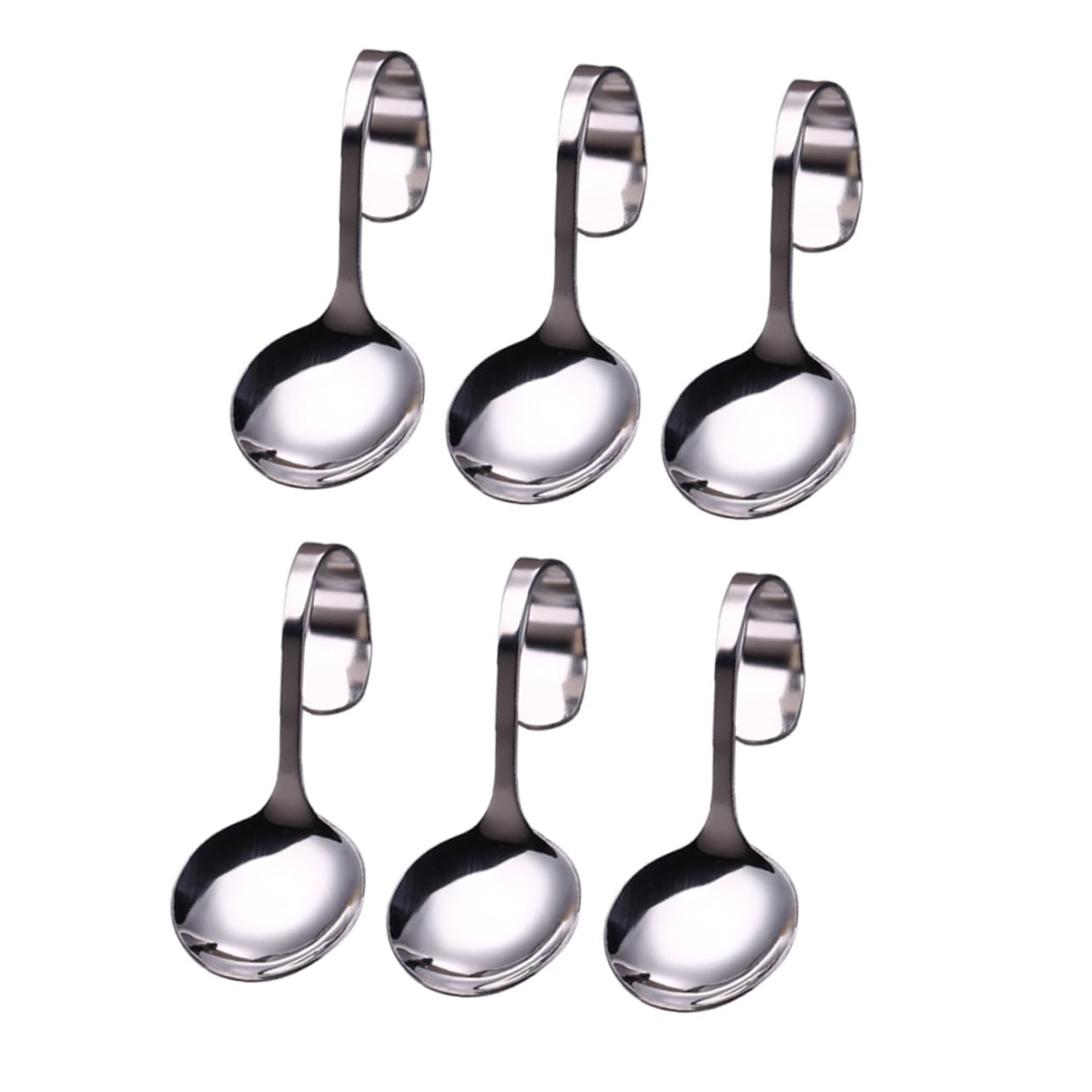 DECHOUS 6pcs Stainless Steel Curved Handle Spoon Dessert Tasting Spoons Small Tasting Spoons Appetizer Scoop Curved Handle Scoop Jam Honey Spoon Cake Japanese-style Strong Coffee