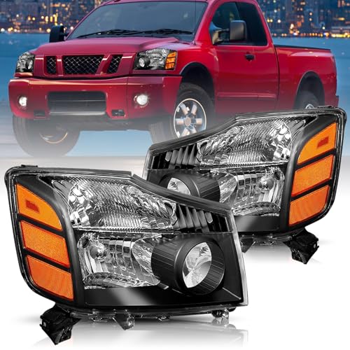 BRYGHT Halogen Headlight Assembly Fit for 2004-2015 Nissan Titan/2005-2007 Armada - Plug & Play Waterproof Shockproof Dustproof Corrosion Resistant Black Housing Headlamps Driver and Passenger Side