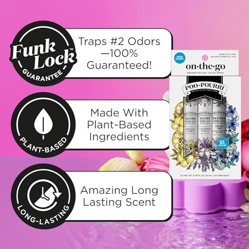 Image of Poo-Pourri Before-You-Go Toilet Spray, Travel Essentials, .34 Fl Oz, In A Pinch Variety 3 Pack, Each Up to 20 Uses, On-The-Go Bathroom Odor Deodorizer with Essential Oils, TSA Approved Size, 3 Scents