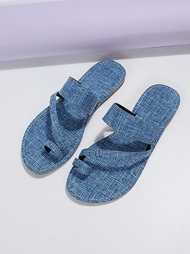 Image of GORGLITTER Women's Denim Jean Sandals Cute Dressy Toe Ring Strappy Slip on Slide Flats Sandal