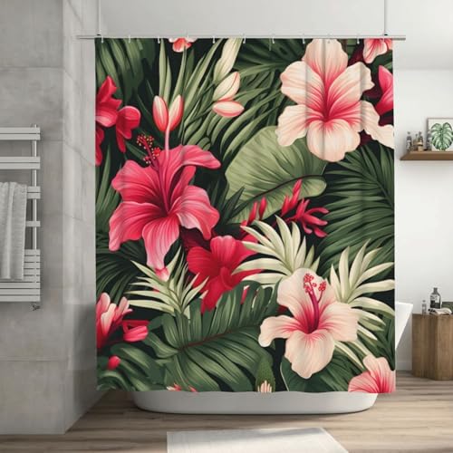 Rideau de douche fleurs roses 183x183cm imperméable avec crochets - 8