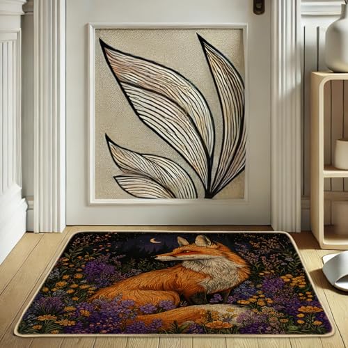 Paillasson renard d'automne - Paillasson renard orange pour la maison et le jardin, décoration rustique, imperméable, antidérapant, absorbant la poussière,...