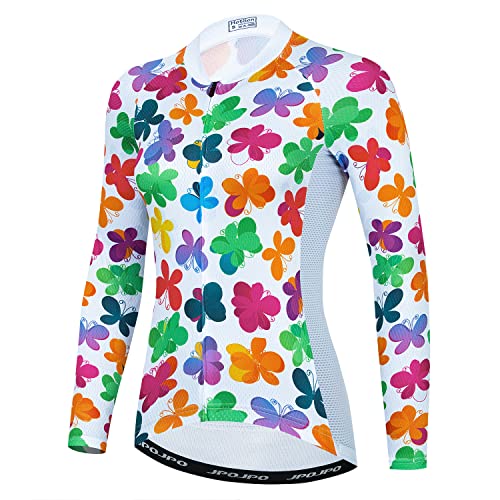 Damen Fahrradtrikot Langarm Fahrradbekleidung Sport Tops, Blume, M