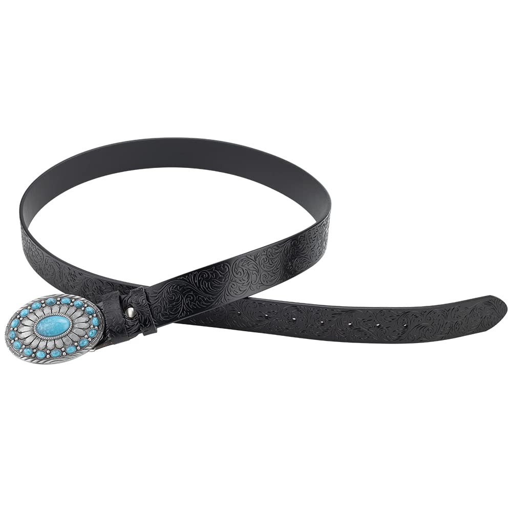 Cintura da Uomo,Western Cowboy Belt, Cintura Turchese Western per Uomini, Donne, Cowboy e Cowgirl,Nero,110CM/43.3''