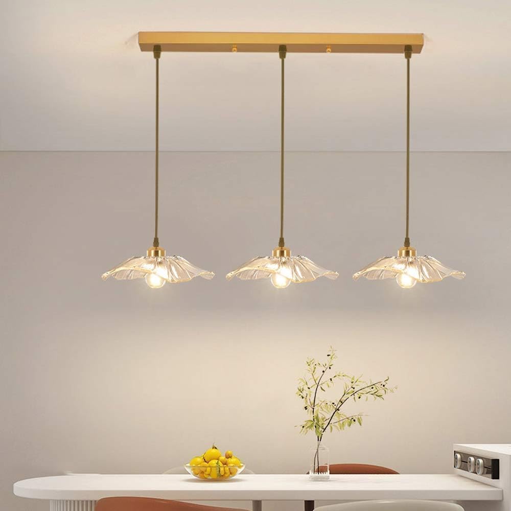 SYAXVOM 3 Light Clear Lotus Flower Petal Pendant Glass Hanging Lamp for Kitchen Island Dining Room Modern Nordic Chandelier Bar Cafe Farmhouse Foyer Adjustable and Stylish Lighting (Color: