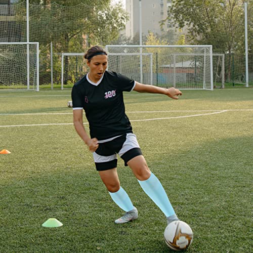 Sunew Men's Baseball Softball Socks, Prosport Arch Support Compression Soccer Knee High Wicking Moisture Solid Knee Support Cheerlead Back To School Team Game Socks Light Blue X-Large 3 Pairs #TOP5