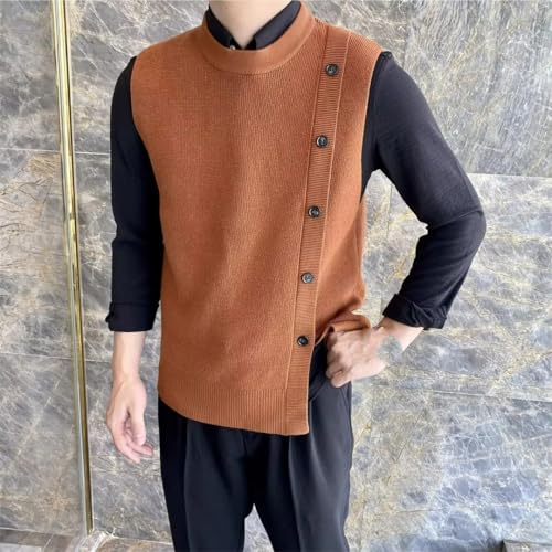 Dndrdhfb Men's Asymmetrical Knitted Vest Sleeveless Round Neck Office Sweater Vest3