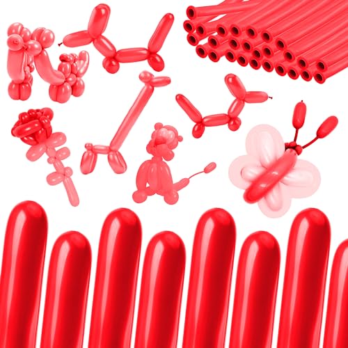 Image of 260 Balloons, 50Pcs Red Long Balloon for Tying Balloon Arch, Latex Animal Long Skinny Twisty Magic Balloon Twisting Art Kit for Thanksgiving Halloween Christmas Party Decorations