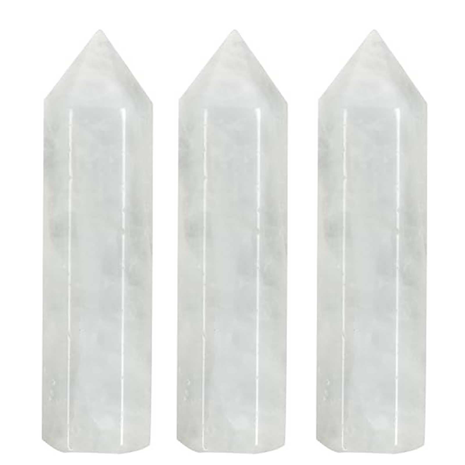 AGSHYWFT Natural Clear Quartz Wand Healing Crystal Hexagonal Point 3pcs