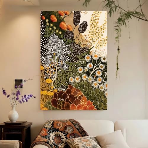 Tableau abstrait botanique moderne avec cadre intérieur toile fleurs sauvages premium