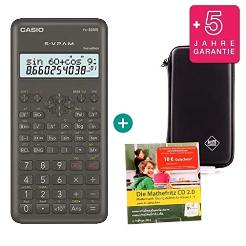 Casio FX-82MS 2 + Extensión de la garantía a 60 meses + SafeCase Funda protectora SafeCase + Mathefritz CD de aprendizaje CALCUSO (alemán)