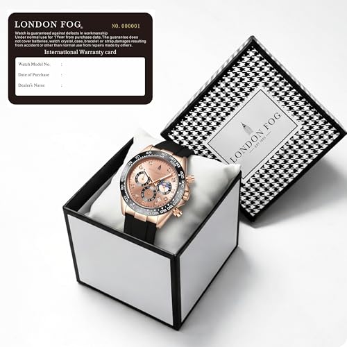 Image of London Fog Bond Collection Analog Quartz Watch for Men with Round Dial and Silicone Strap, Metal Case with Tachymeter Bezel, Chronograph Function, Date Display, Luminous Hands & Hour Markers, Water Resistant
