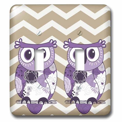 Interrupteur double deux chouettes violettes chevron beige finition soignee