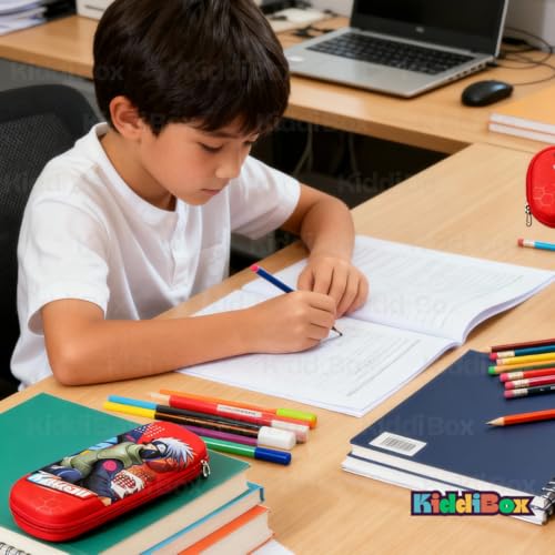 Image of KiddiBox Anime Pencil Box | Durable Geometry Box for Kids, Anime Pencil Pouch Boys & Girls | Large-Capacity Anime Stationery Pouch | School, Travel & Gift Organizer | Red