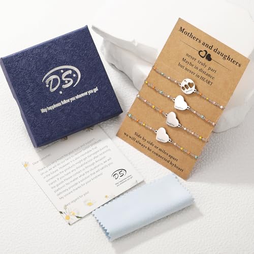 Image of DS Mother Daughter Bracelets Set,18K Gold Plated Stainless Steel Heart Jewelry for Women Girls,Mothers Day Gifts for Mom /Daughter,Adjustable Matching Bracelets for Mommy and Me gift box packaging