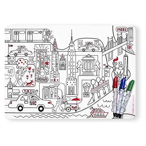 MODERN-TWIST Waterproof, Dishwasher Safe Mark-Mat, Mat & Marker Set, New York Cover