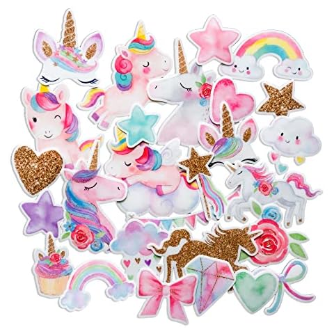 Navy Peony Magical Rainbow Unicorn Stickers (34 Pieces) - Waterproof, Cute, Child-Proof | Cute Girl Stickers for Bikes, Helmets, Scrapbooks Cover