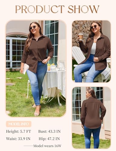Image of IN'VOLAND Women Plus Size Button Down Shirts Long Sleeve Office Work Blouse