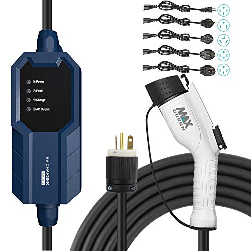 MAX GREEN Upgraded Version Level 1&Level 2 EV Charger, Portable Electric Vehicle Charger (16A,120V 25FT) Included Five Adapters, Fast EV Home Charging Station